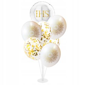   SET DEKORATIVNIH BALONOV ZA PRVO SVETO OBHAJILO, BELO + STOJALO ZA OBHAJILO