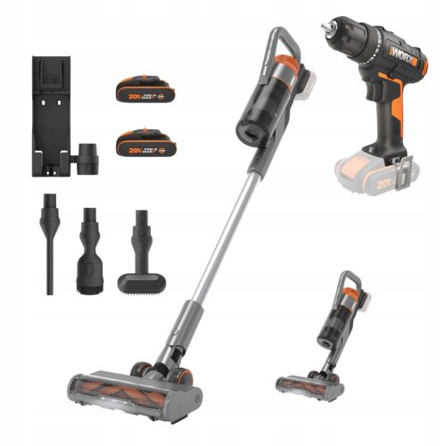 Worx WX038 + WX100.9 Vertikalni Sesalnik in Izvijač Set