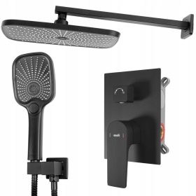   Podometna tuš garnitura MOBY v mat črni barvi sestavljena z visoko kakovostnega materiala, primernega za klasike in sodobne kopalnice. Ta podometni tuš set vključuje stensko nameščeno baterijo z mešal