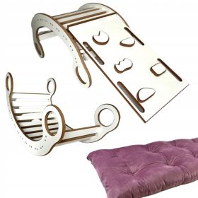   Lesena gugalnica Montessori za otroke + blazina Rose + stena + tobogan