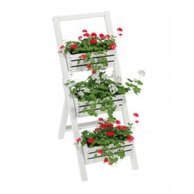 Stojak za rože Leseno stojalo za rože s 3 nivoji belo