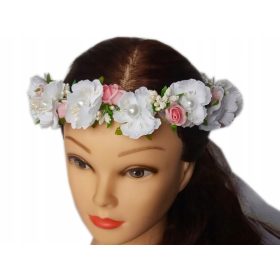  Venček za lase z belo-rožnatimi cvetovi za prvo obhajilo in poročno slovesnost