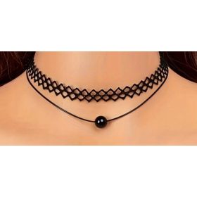    ČOKER, črni verižični vzorec, vintage čipkasta ogrlica z nakitom