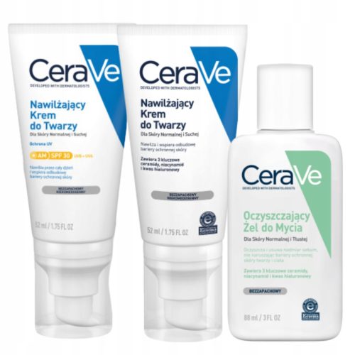 Komplet vlažilnih krem za obraz CeraVe za normalno in suho kožo, vključno z zaščito SPF 30