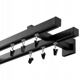   Dvojna kvadratna palica za zavese 20/20 mm mat črna 300 cm tirnica z žabami