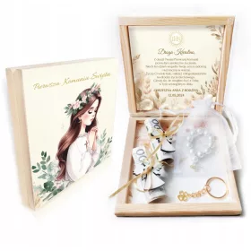    Spominek za sveto obhajilo, DARILO za sveto obhajilo, rožni venec, obesek za ključe, škatla