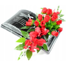 NAGROBNA KNJIGA S KOMPOZICIJO ROŽ IN MEČEV