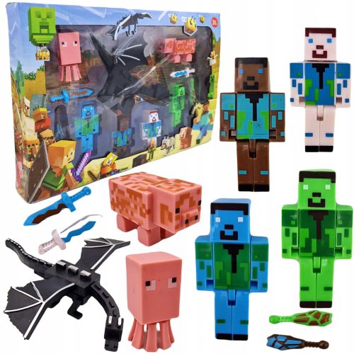 FIGURICE MINECRAFT VELIK KOMPLET 6 FIGURIC + DODATKI ZA ZMAJA