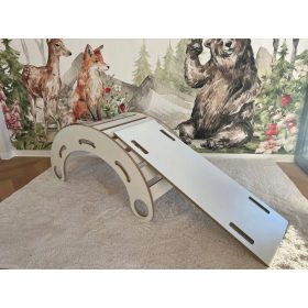   Dreveni XL Montessori gugalnica + tobogan BELO 120x57 višina 60