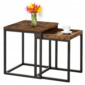   INDUSTRIJSKA KAVNA MIZICA LOFT LESENA KLOP RJAVA ČRNA NAMIZNA GARNITURA