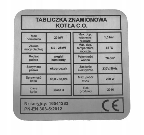 TABELA Z OZNAKO KOTLA