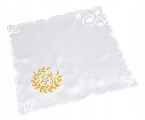 Bela spominska obhajilna chusteczka z vezeno hostijo 24 cm x 24 cm