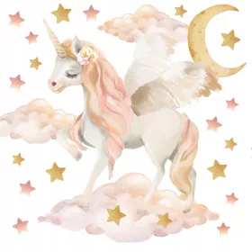 Unicorn Wall Decals for Kids Unicorn Pegasus Stars Moon XL