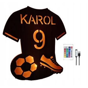   Laminirana nočna svetilka z imenom na nogometni majici, 3D LED svetloba, modra slika, idealno darilo za ljubitelje nogometa. Ta moderna velika nočna svetilka vam omogoča prilagoditev imena na majici, 