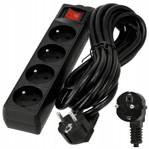 Podaljšek z 4 vtičnicami, 5 m, 3680W, 3*1,5mm2 s stikalom