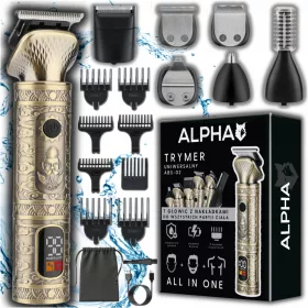   Alpha ABS-02 Trimer 7 v 1 za brado, lase, nos in telo iz USB-C, 90 min brezžičnega delovanja, kovina, rumena/zlata