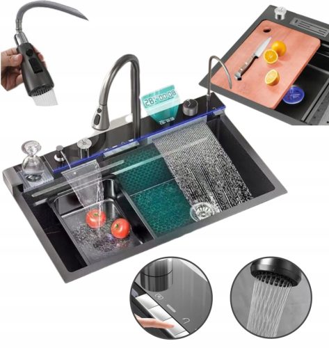 Pomivalno korito LuxGadget z eno posodo, črno jeklo
