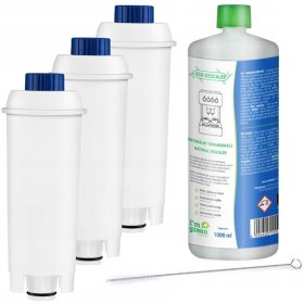   Set za kavne aparate Delonghi - 3 Filtri za zamenjavo + 1L Ekološki odstranjevalec vodnega kamna + Brezplačna krtačka za čiščenje