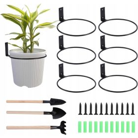   Udoben stenski nosilec za cvetlične lončke, črna obroba, 6 kosov