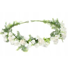   Poročni cvetlični venček za prvoobhajilo, okrašen s šmarnicami in vrtnicami za lase