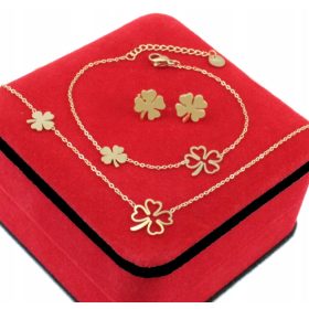   ZLATA NAKITNA GARNITURA IZ KIRURŠKEGA JEKLA S KONJIČKI, 3 KOSI