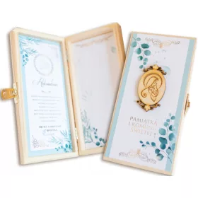    Spominek na prvo sveto obhajilo z leseno medaljo *Skatička*