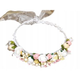 Komunijski venček s cvetovi in biseri