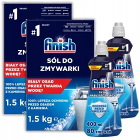   Set dodatkov za pomivalni stroj Finish - sredstvo za lesk 800 ml + sol 3 kg