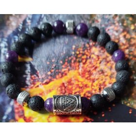    ZAPESTNICA Z RUNO VALKNUT, KAMEN LAVA, AMETIST, MOŠKA, ŽENSKA, VELIKOST PO MERI