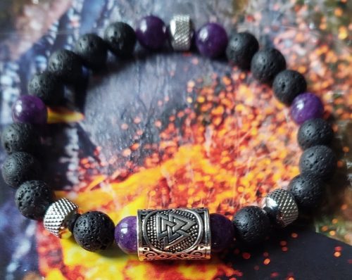  ZAPESTNICA Z RUNO VALKNUT, KAMEN LAVA, AMETIST, MOŠKA, ŽENSKA, VELIKOST PO MERI
