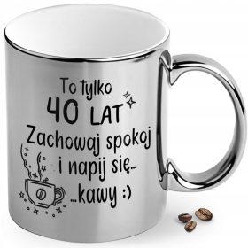   Darilna skodelica za 40. rojstni dan s prelivajočim srebrnim dizajnom