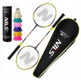   NILS Komplet 2 loparjev v kovčku + 6 pernatih loparjev za badminton