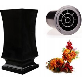   Pokopališka vaza za grobove - Črna Nagrobna Vaza z Vložkom