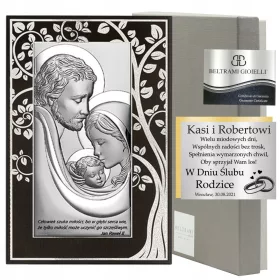    Spominek Svete družine na krst, poročno obhajilo, srebrna slika, poroka, krst