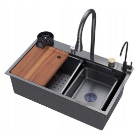   Granitan AGER črno jekleno korito s filtrom za vodo in pultno desko