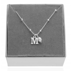    Srebrna ogrlica s črko M ali drugim naravnim biserom NARAVNI KAMEN 45 cm