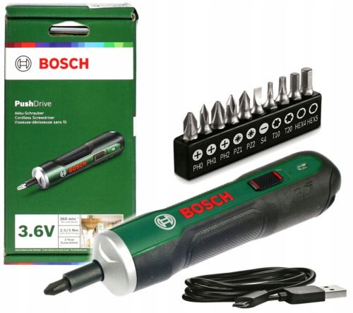 Bosch akumulatorski vijačnik 3,6V PUSHDRIVE z 10 konicami
