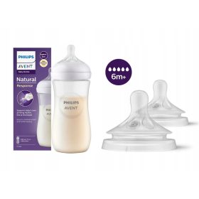   AVENT Set Steklenička Natural Response 330 ml 3m + Natural smočki 6m + 2 kosa