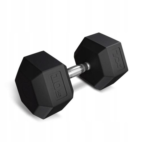 Hex dumbbell TREX Sport 10 kg gumirana ročica za vadbo iz litega železa