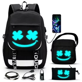   MLADINSKI ŠOLSKI NAHRBTNIK S SVETLEČO USB TORBO IN ETUI ZA PERNICO