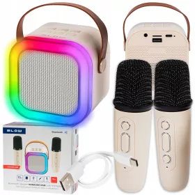 PRENOSNI KARAOKE ZVOČNIK RGB 2 MIKROFONA USB SD MINI JACK