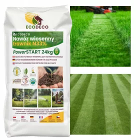   Optimized name: Ekološko gnojilo za travo Power Start 24 kg

Optimized description: 
Ekološko gnojilo za travo Power Start je inovativna formula, ki pospešuje regeneracijo trate po zimi in zagotavlja 