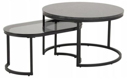 Round Coffee Table Set Actona Spiro 70 x 70 x 42 cm Black