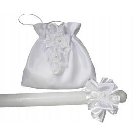   Obhajilni komplet s satenasto torbico in čipko + pokrovček za obhajilno svečo