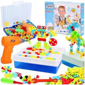   Kreativni gradbeni bloki z električnim izvijačem - Komplet 218 kosov za ustvarjalno konstruiranje