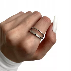   Prstan iz kirurškega jekla s srebrom, dvojni tanek pas za eleganco in trpežnost
