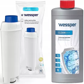   Wessper CleanMax Odkamienjevalec 1000 ml + 2x filtr Wessper AquaLunga za espresso aparat DeLonghi