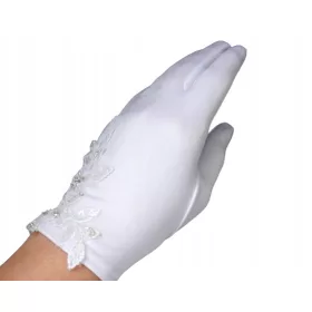 Ročne kommunion rokavice s 3D cvetlico
