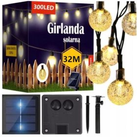 Solarna girlanda 300 LED luči 32m toplo bela svetloba