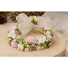 Bogati komunijki venček za lase s kitico hostij